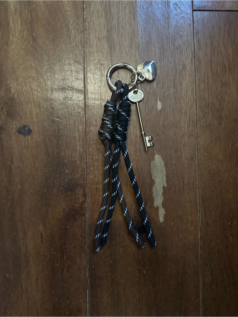 Key Charm Tassel Keychain in Brown and Gold
